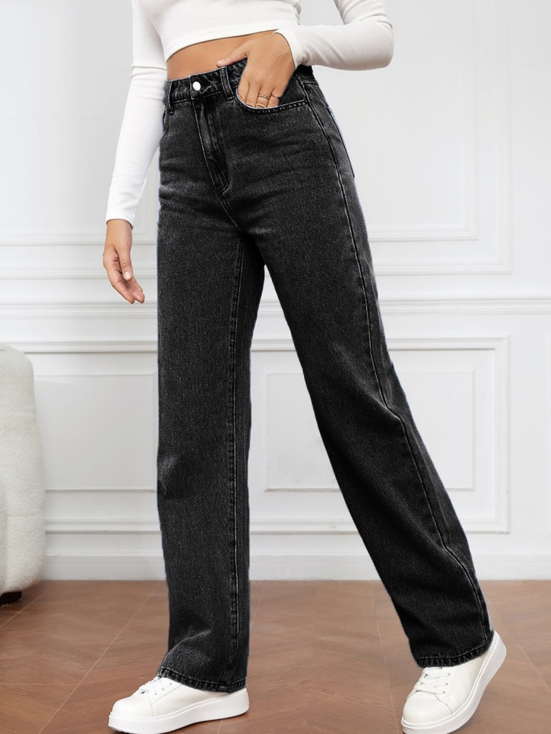 Shop the latest High Waist Straight Jeans for a chic, versatile look. Perfect fit, all-day comfort, and timeless style. Order yours now!