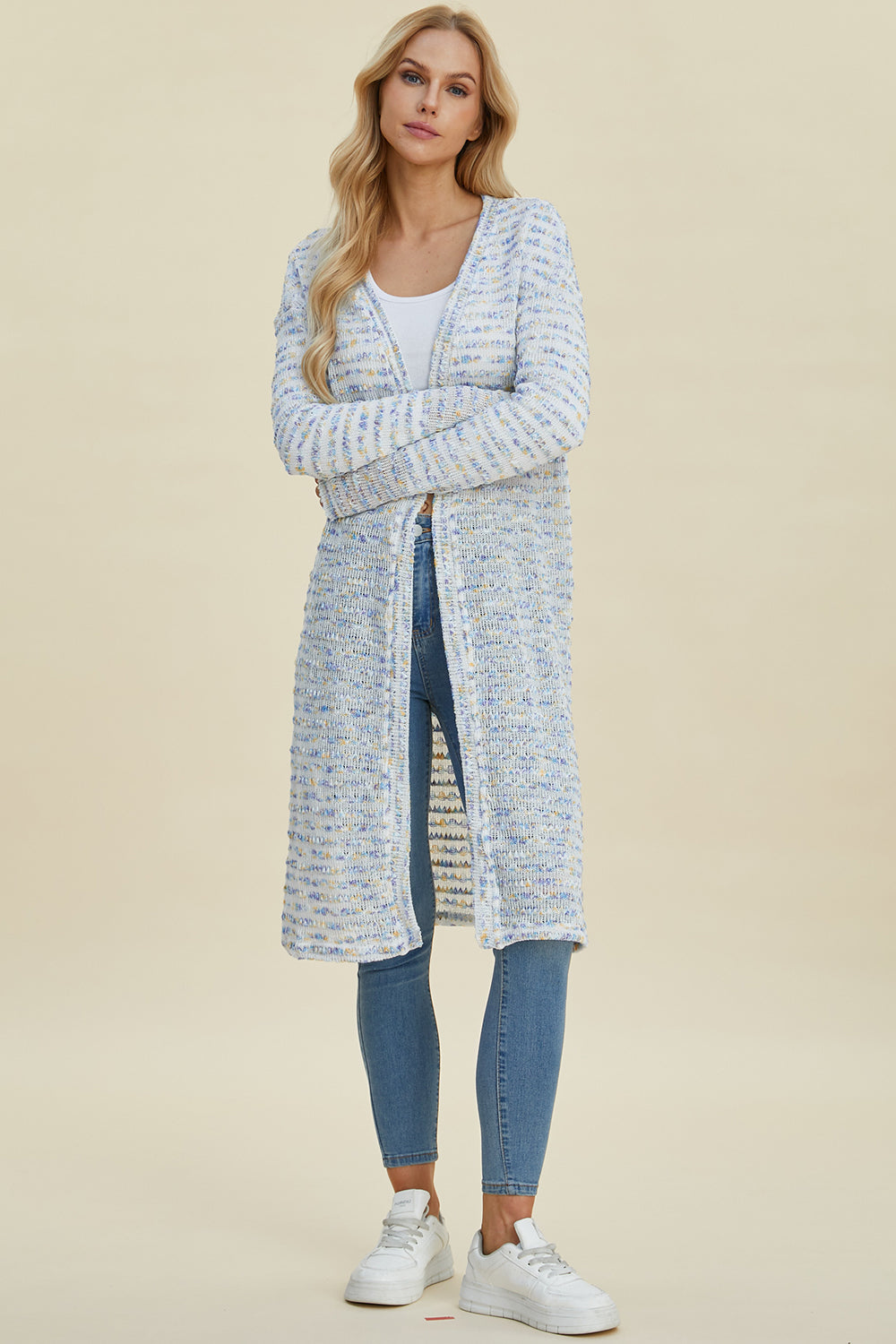 Stylish Light Blue Multicolor Cardigan with Delicate Knit