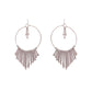 Stylish silver hoop earrings with intricate fringe elements.