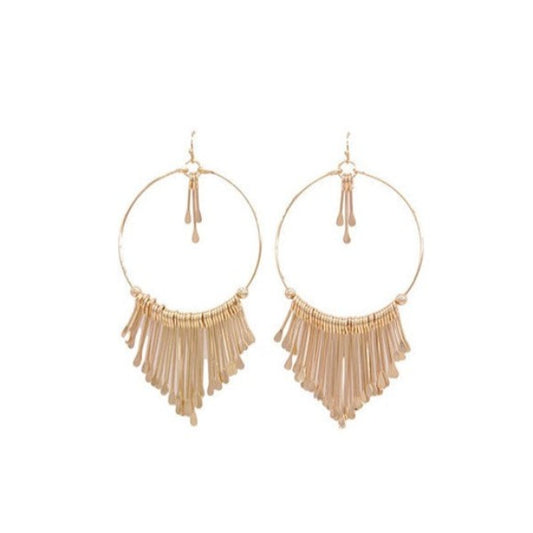 Gold hoop earrings with delicate fringe detailing.