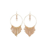 Gold hoop earrings with delicate fringe detailing.