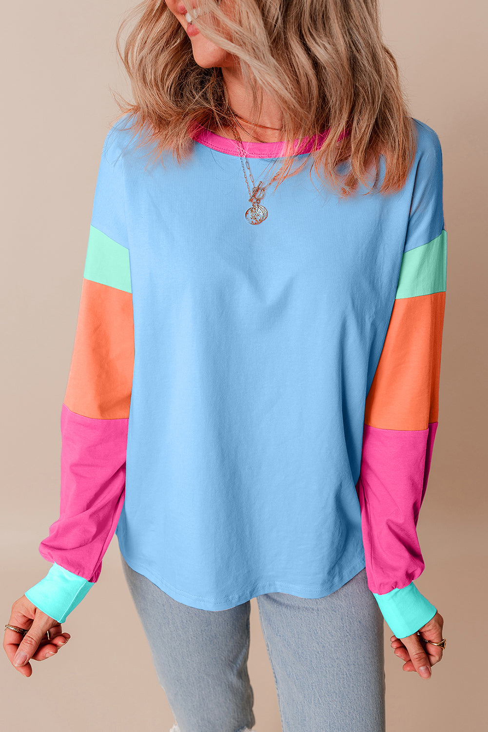 Pastel Sleeve Color Block Sweatshirt