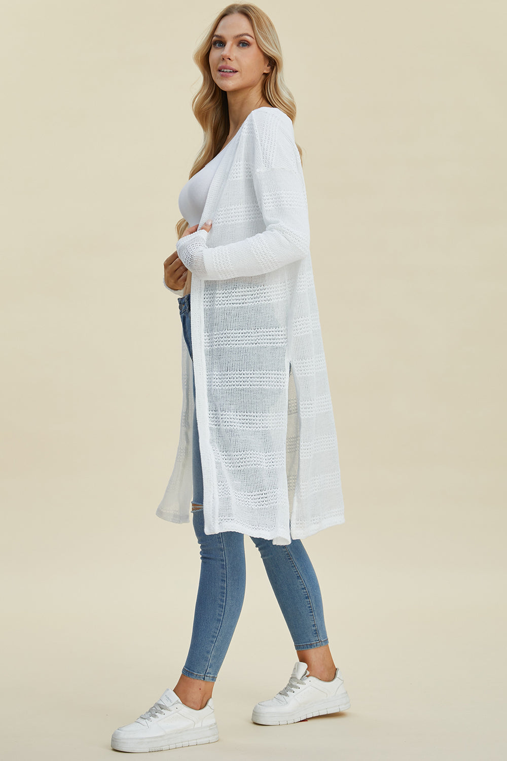 Lightweight White Knit Cardigan with Open Front