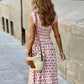 Boho Chic Maxi Dress in pink color with adjustable straps and bohemian pattern