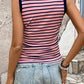 Ribbed pink and navy striped sleeveless tank top