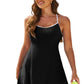 Elegant black one-piece swimwear with chic white trim. Perfect fit for beach elegance and comfort.