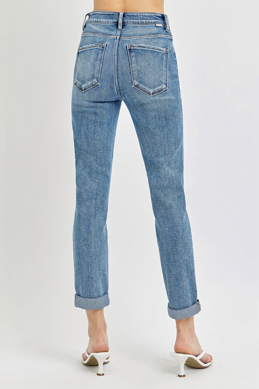 RISEN High Rise Cropped Roll Up Jeans