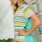 Plus size short sleeve tee with multi-color stripes and loose fit.