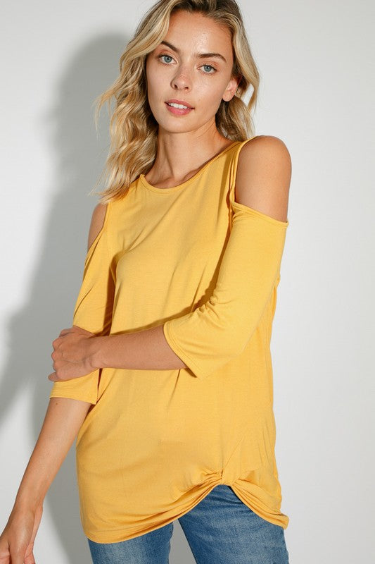 Casual yellow plus size cold shoulder top for daily use