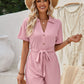 Stay cool & chic in our Short Sleeve Tie Waist Romper, perfect for any summer occasion. Flattering fit with a stylish design