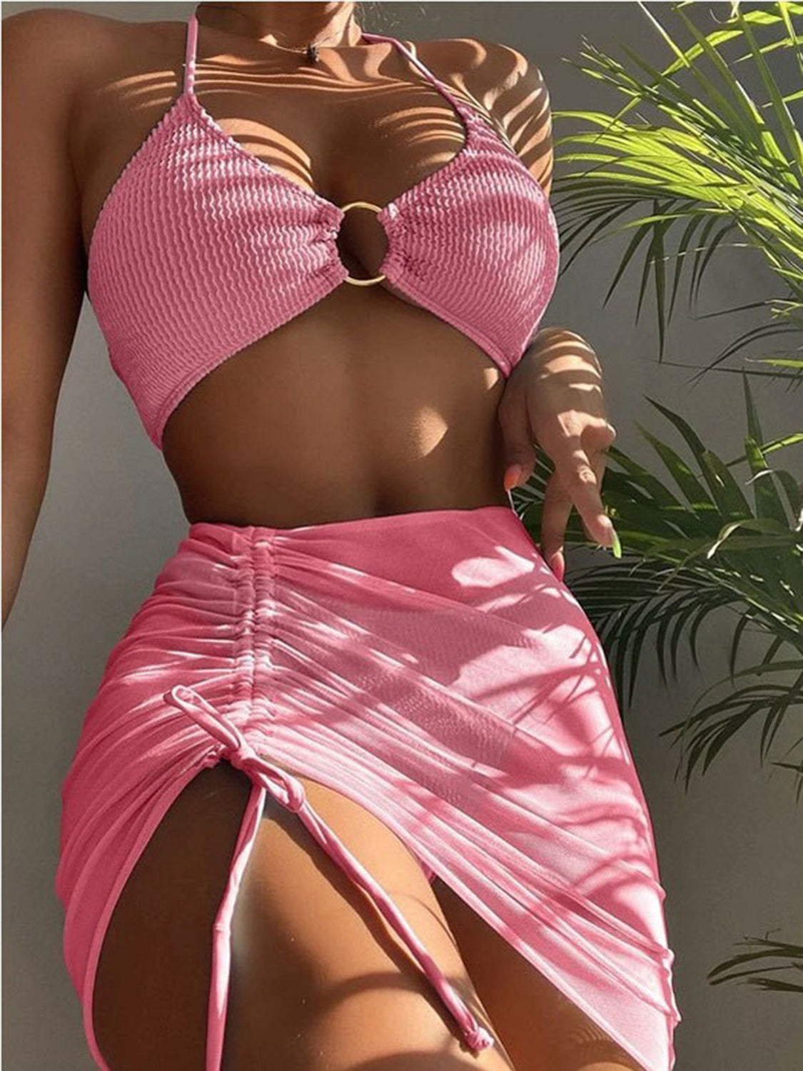 Embrace summer with our chic pink ribbed bikini. Stylish and perfect for any beach day or poolside escape.