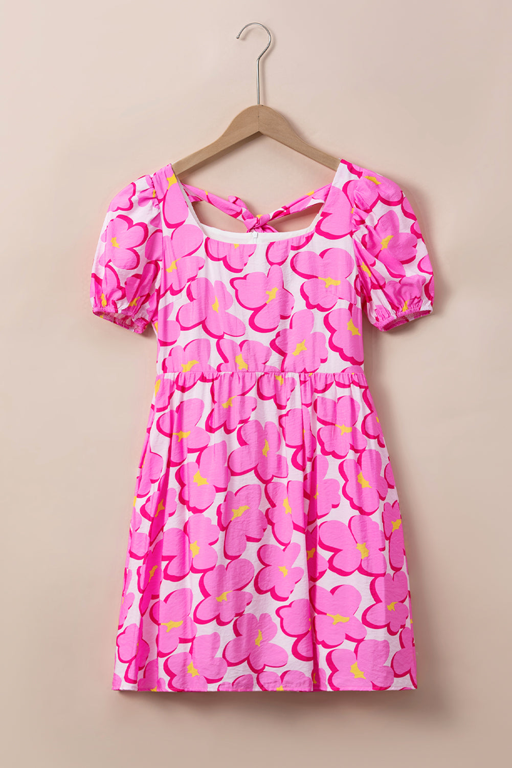 Chic teal or pink printed dress with a square neck and short sleeves, perfect for summer style and comfort.