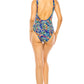 One-piece swimsuit featuring a vibrant paisley pattern