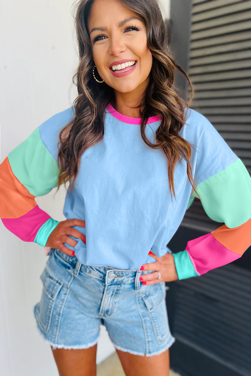 Pastel Sleeve Color Block Sweatshirt