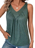 Forest green sleeveless V-neck top with gathered detailing