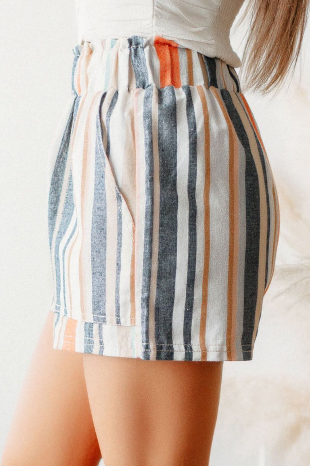 Striped Elastic Waist Shorts, perfect for summer comfort with a stylish, versatile design and convenient pockets