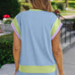 Pastel blue and lime green short-sleeve top and shorts