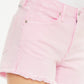 Shop the chic Kancan Raw Hem High Waist Denim Shorts in pink for a stylish, comfortable, and versatile summer wardrobe essential.