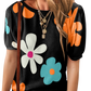 Vibrant short sleeve blouse with colorful floral print, perfect for adding a cheerful touch to any casual or semi-casual outfit.