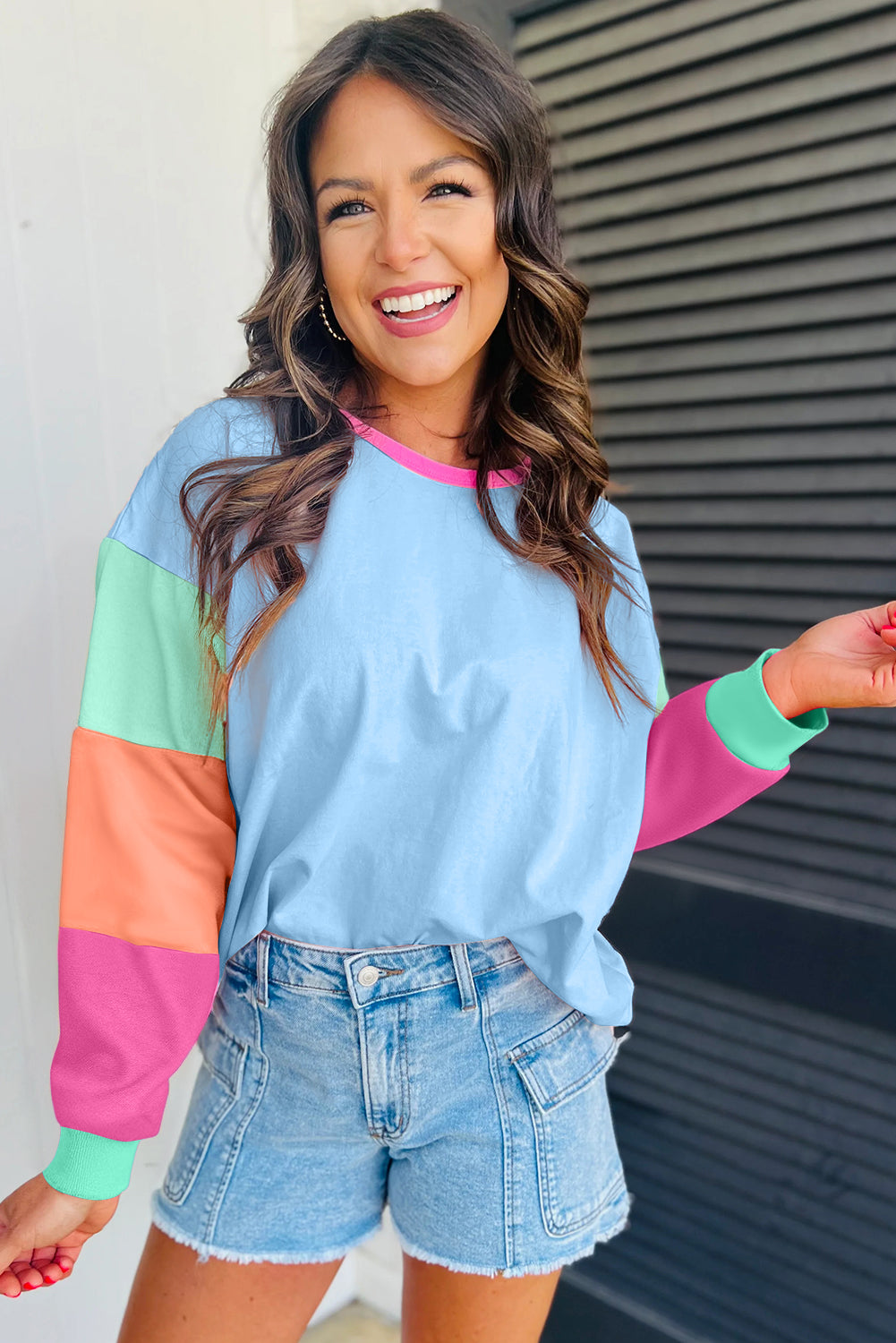 Pastel Sleeve Color Block Sweatshirt