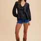 Tie Front Peplum Long Sleeve Denim Top