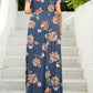 Blue floral maxi dress with pink and cream flower pattern