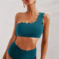 Stylish one shoulder bikini top with chic scalloped trim, available in multiple colors for a perfect summer look