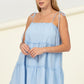 Casual blue dress with tiered design and adjustable straps