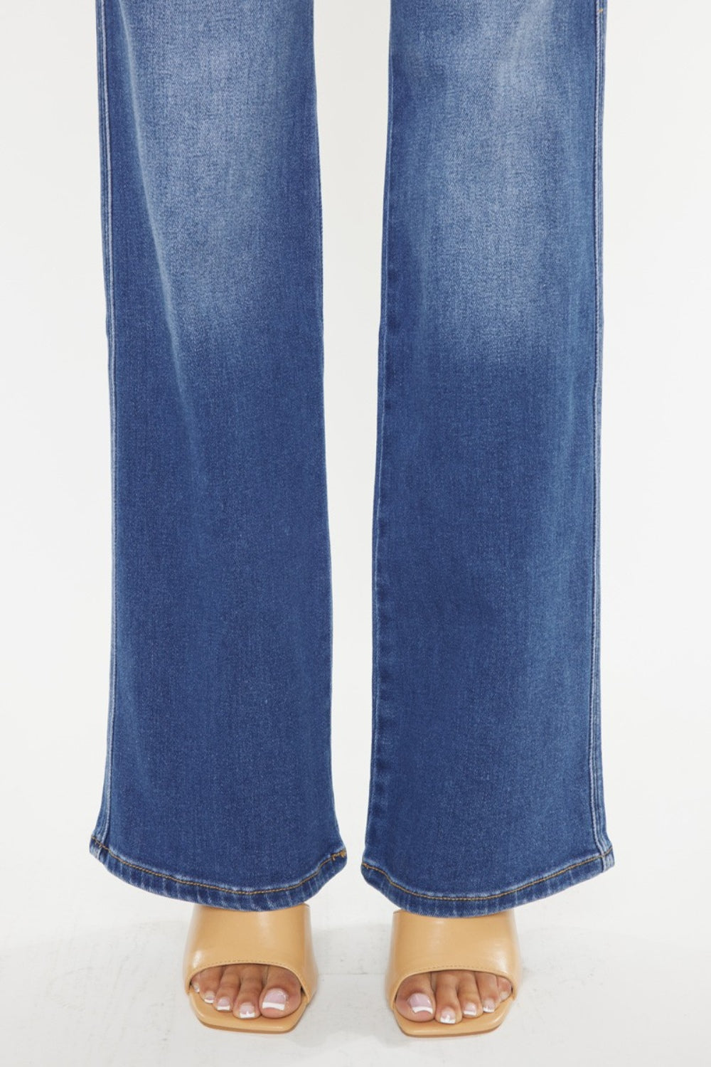 Trendy blue jeans with a wide-leg flare