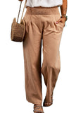 Beige Boho Chic Drawstring Pants with elastic waistband.