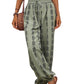 Green boho chic drawstring pants with intricate pattern