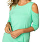 Trendy plus size cold shoulder top in a beautiful green color