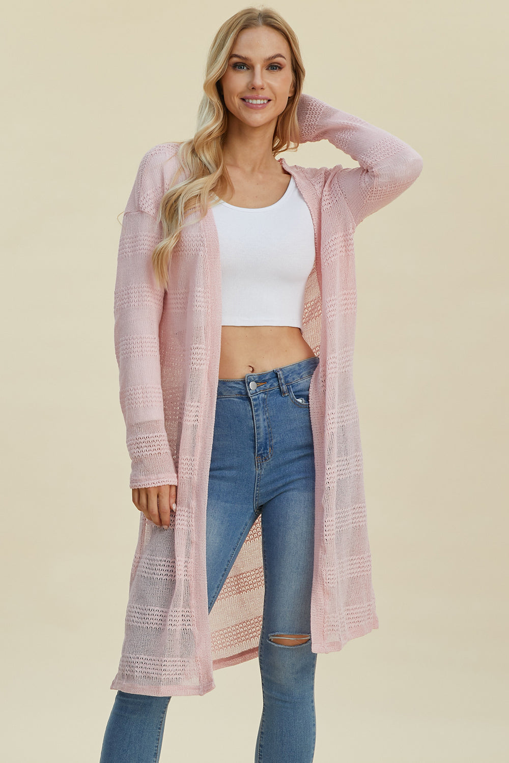 Soft Pink Longline Cardigan Ideal for Layering