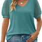 V-Neck Women's T-Shirt with Sheer Swiss Dot Puff Sleeves