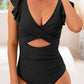 Chic one-piece swimsuit with flounce sleeves and a waist cutout, in 9 colors, for the perfect beach look.