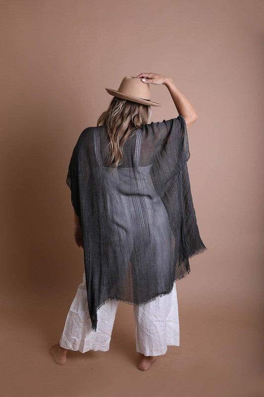 Versatile gray kimono with airy design.