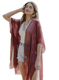 Red sheer kimono with lightweight fabric.