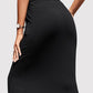 Comfortable black skirt with pockets and drawstring.