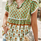Short sleeve floral babydoll blouse in green and orange