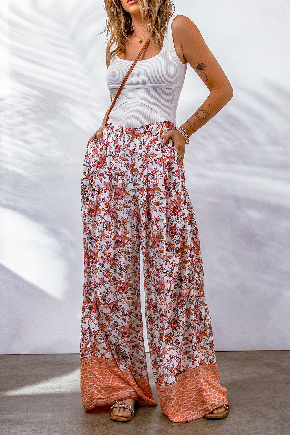 Floral Bliss Palazzo Pants with colorful floral design and relaxed fit