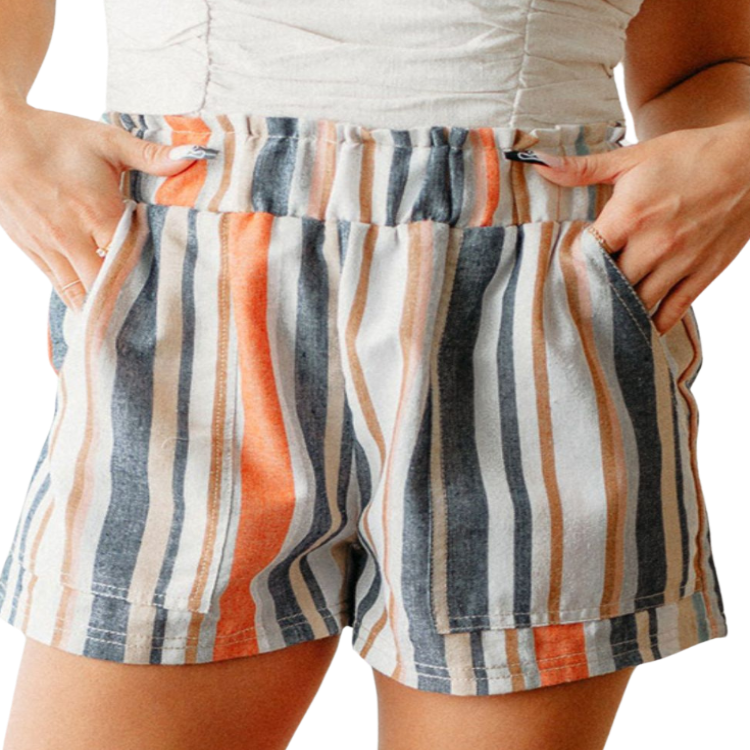 Striped Elastic Waist Shorts, perfect for summer comfort with a stylish, versatile design and convenient pockets