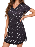 Embrace cozy nights with our Heart V-Neck Night Dress, featuring soft fabric, lace trim, and a charming print for stylish comfort.