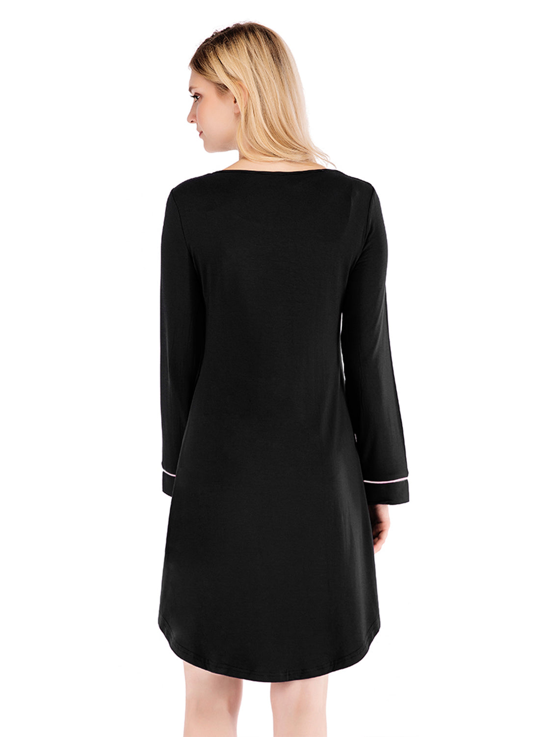 Black nightgown featuring a soft, comfortable fabric blend.