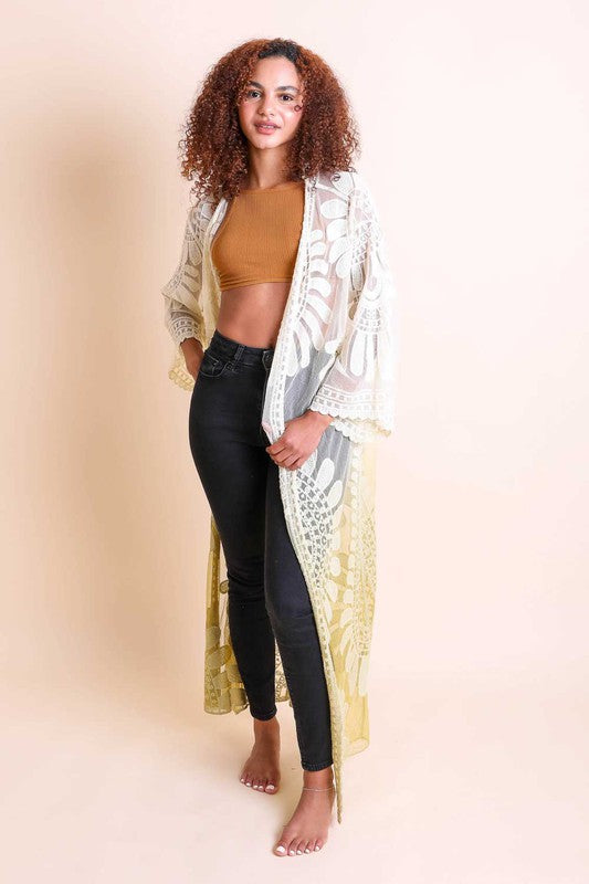 Elegant lace kimono jacket with intricate details