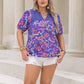 Lightweight and breathable plus size bohemian floral blouse with short sleeves