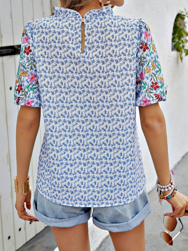 Embroidered shirt featuring colorful floral patterns