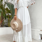 Elegant white dress with off the shoulder lace top and ruffled hem