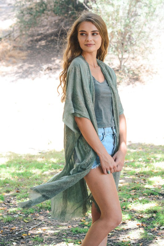 Sage kimono cover up perfect for pairing with dresses or shorts.