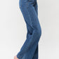 Side view of trendy wide-leg jeans with a flattering high waist.
