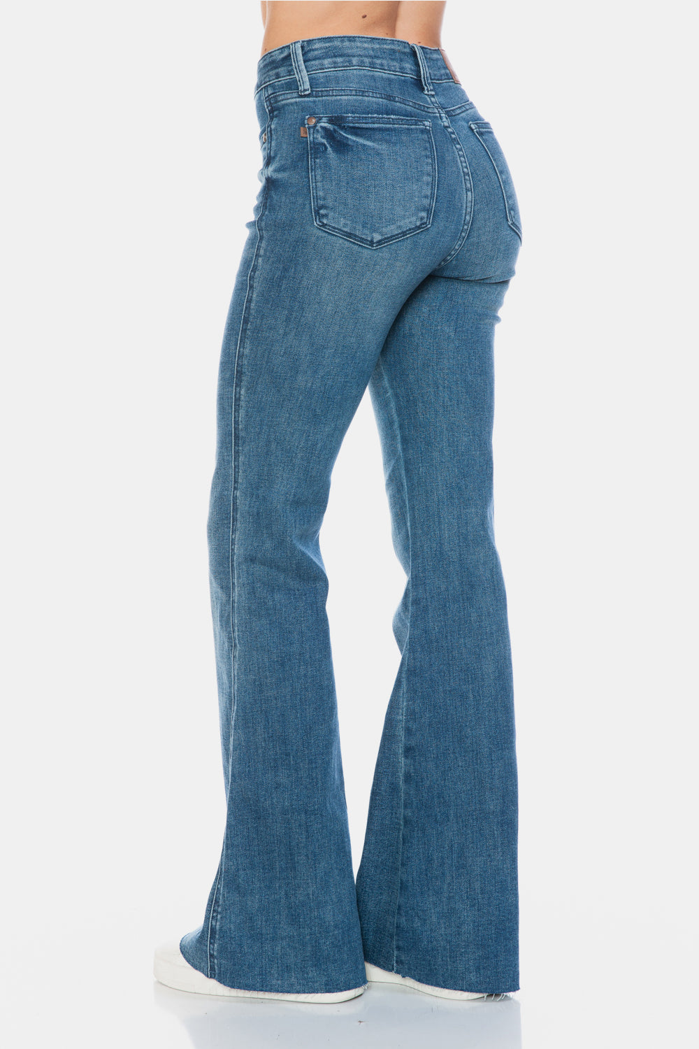 Judy Blue flare jeans styled with heels for a polished look.
